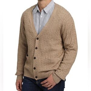 Kallspin Men’s cable knit 45% wool blend sweater Large Coffee tan